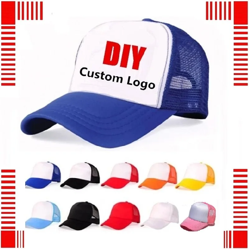 Accept 1 Piece DIY OEM Custom LOGO 100% Polyester Men Women Baseball Cap Mesh Snapback Print Logo Trucker Hat
