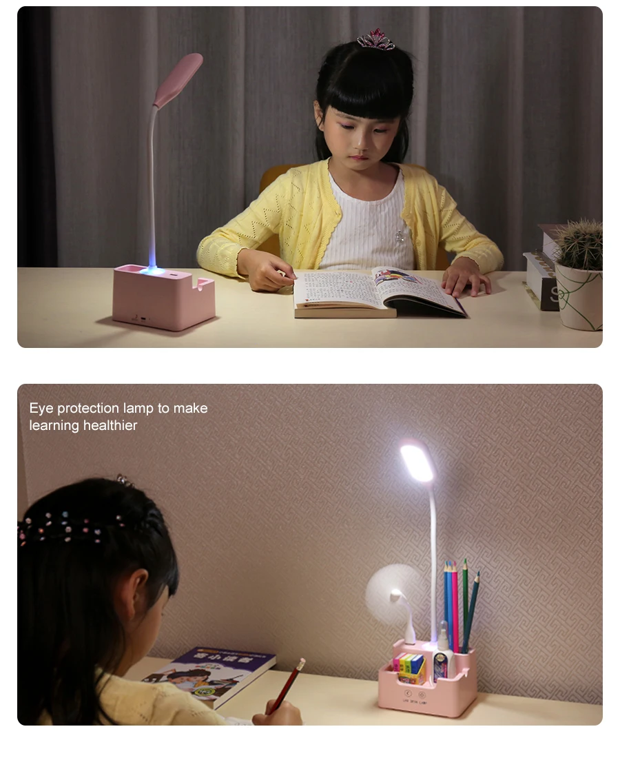 Rechargeable LED table lamp with fan touch, dimmable table lamp, eye protection, children's reading lamp Drop shipping