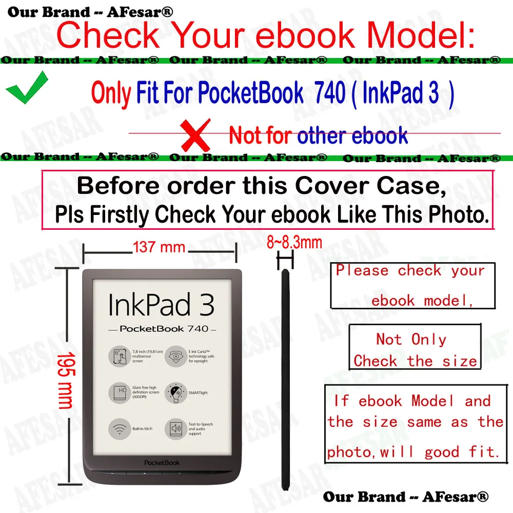 Afesar Case Fits 7.8'' Pocketbook 740 InkPad 3 PB740 E-books Portable PU Leather Cover + Protective film + stylus pen