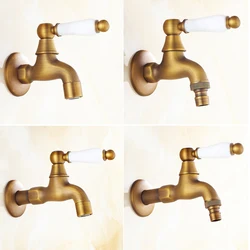 Antiqeu Brass Ceramic handle Kitchen Faucet Garden Water Tap Laundry Bathroom Mop Single Cold Water Washing Machine Faucet