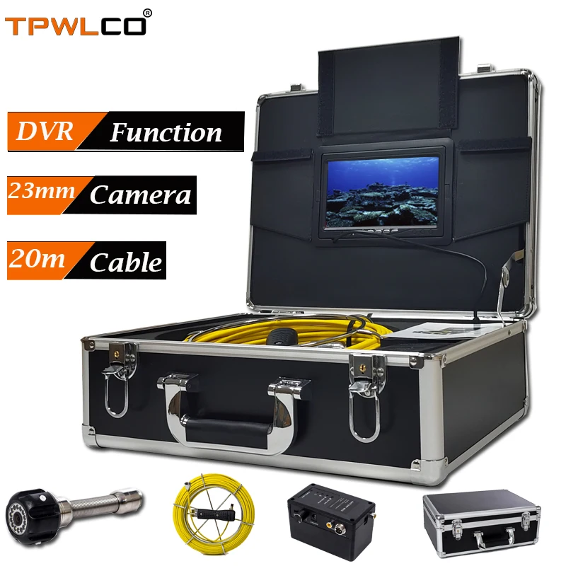 

7inch Display 720P Pipe Sewer Endoscope Inspection System With DVR And Sun-visor 20m Cable Waterproof 23mm Industrial Camera