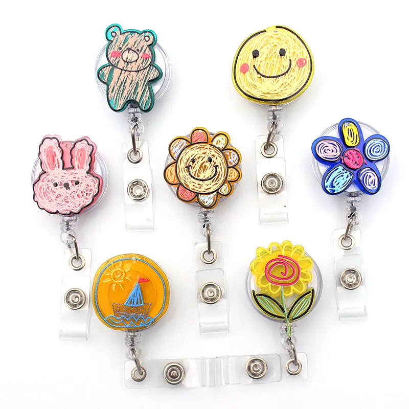 Creative Graffiti Animal And Plants Style Retractable Badge Holder Reel Nurse Exhibition Enfermera Card Holder Accessory