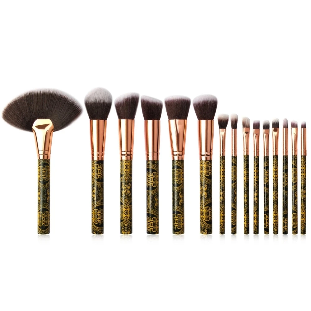 

OEM 2020 Hot 15 PCS Gold/black Flash gold Wooden handle makeup Brush Set With Makeup Brushes Beauty makeup brushes Maquillaje