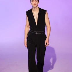 New European and American jumpsuit jumpsuit straight leg loose sleeveless men's trousers suit oversize overalls