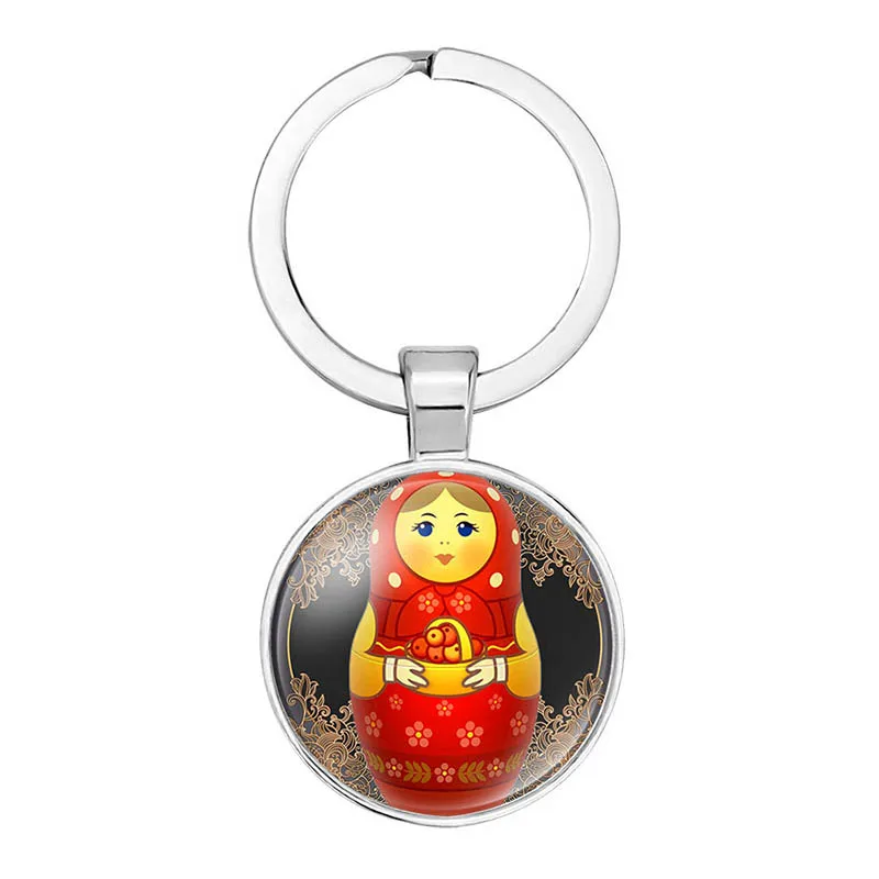 Tradition Russian Doll Keychain Matryoshka Cute Dolls Handmade DIY Art Pattern Glass Gems Keyring Chain Holder Car Charms