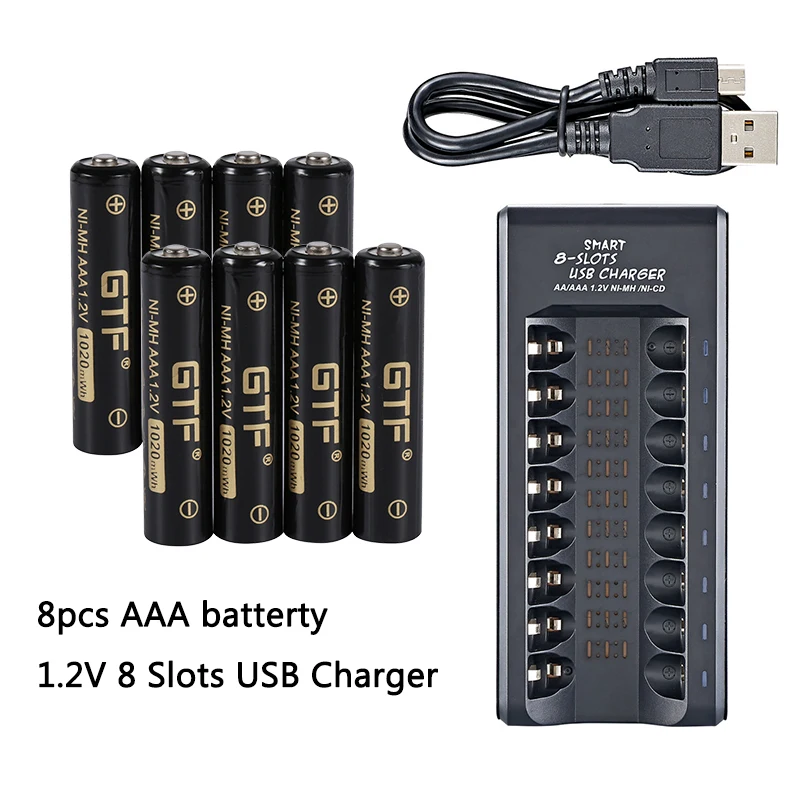 

GTF 1.2V NI-MH AAA battery 1020mWh 850mAh 100% capacity rechargeable battery 1.2V ni-mh aa aaa 2A USB charger