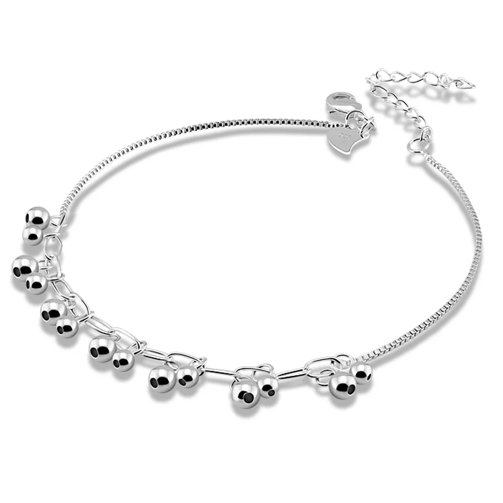 

925 Sterling Silver Beach Bridal Anklet for Women with Sexy round Beads Drop Foot Chain Fashion Accessory Gift for Birthdays