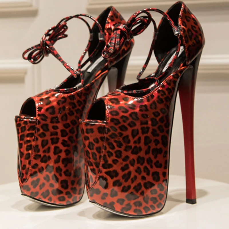 22cm Ultra High Heels Gladiator Sandals Women Peep Toe Platform Pumps Sexy Leopard Summer Shoes Woman sandalia feminina WSH3517