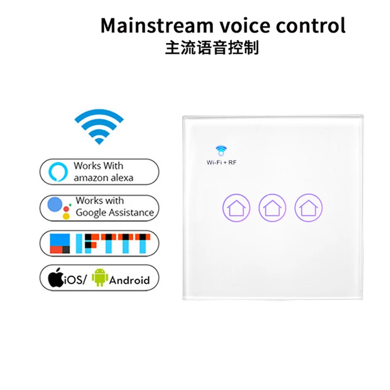 1/2/3 Channel Touch Switch Wall Mounted Wire 2.4G WiFi APP Control Wireless RF Power Saving Switch Tuya Smart Life