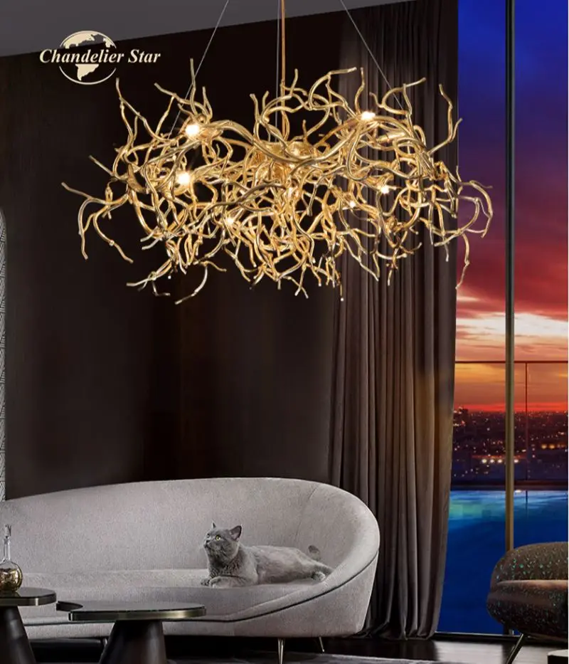 

Modern LED Chandeliers Aluminum Gold Tree Branch Hanging Light Fixture Bedroom Dining Room Living Room Lamp Lustre Decoration