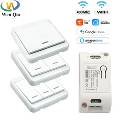 Tuya Wifi Smart Light Switch 1/2/3 Gang Wireless Push Button Wall Switch 10A DIY Relay Timer Voice Module Google Home Alexa