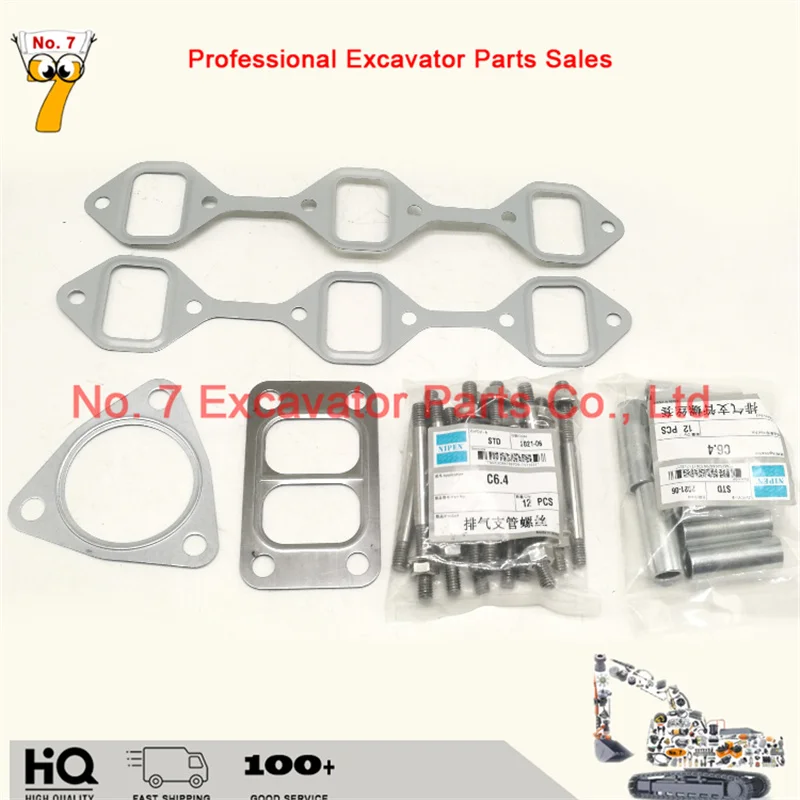 Excavator parts Caterpillar E320D 323D DL EFI engine C6.4 exhaust manifold gasket, screw, turbocharger gasket