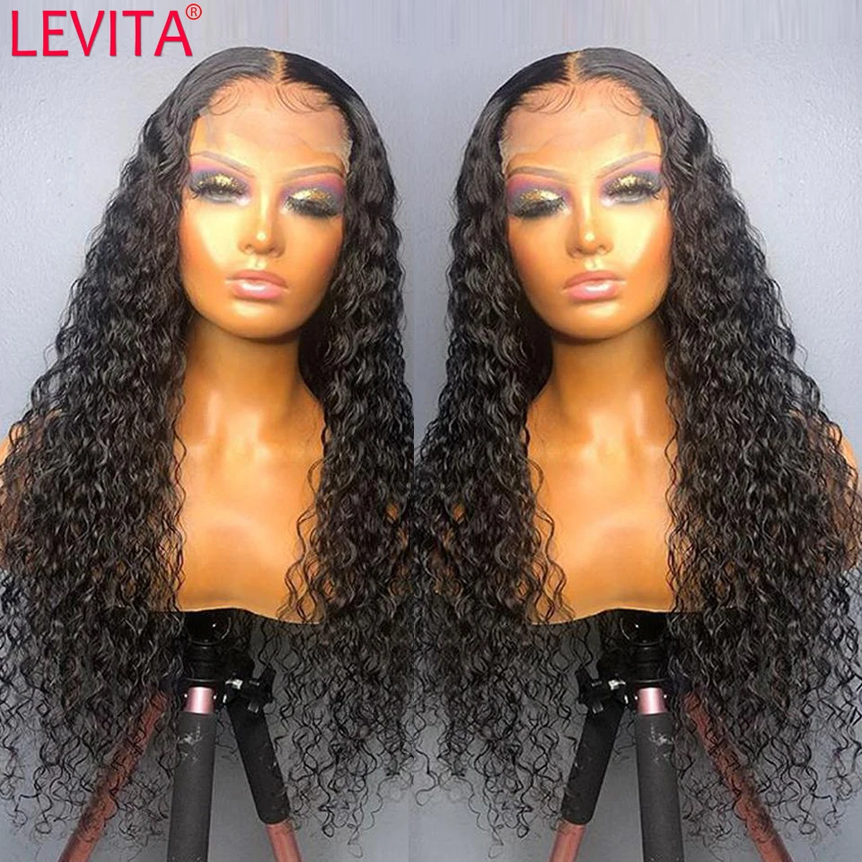 Perruque Lace Front Wig Deep Wave sans colle brésilienne, cheveux naturels, brun, 30 pouces, pre-plucked, pour femmes