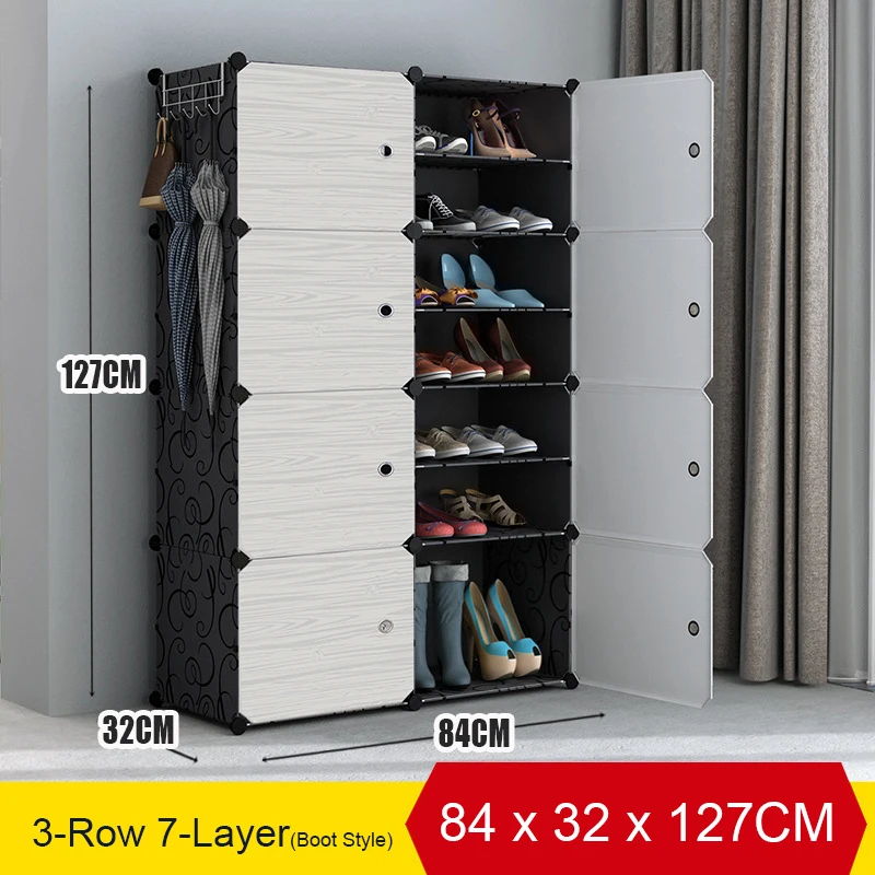 Multi-cube Shoe Cabinet Modular Home DIY Storage Organizer Bedroom Wordrobe Closet Plastic Shoe Rack with Umbrella Hanger