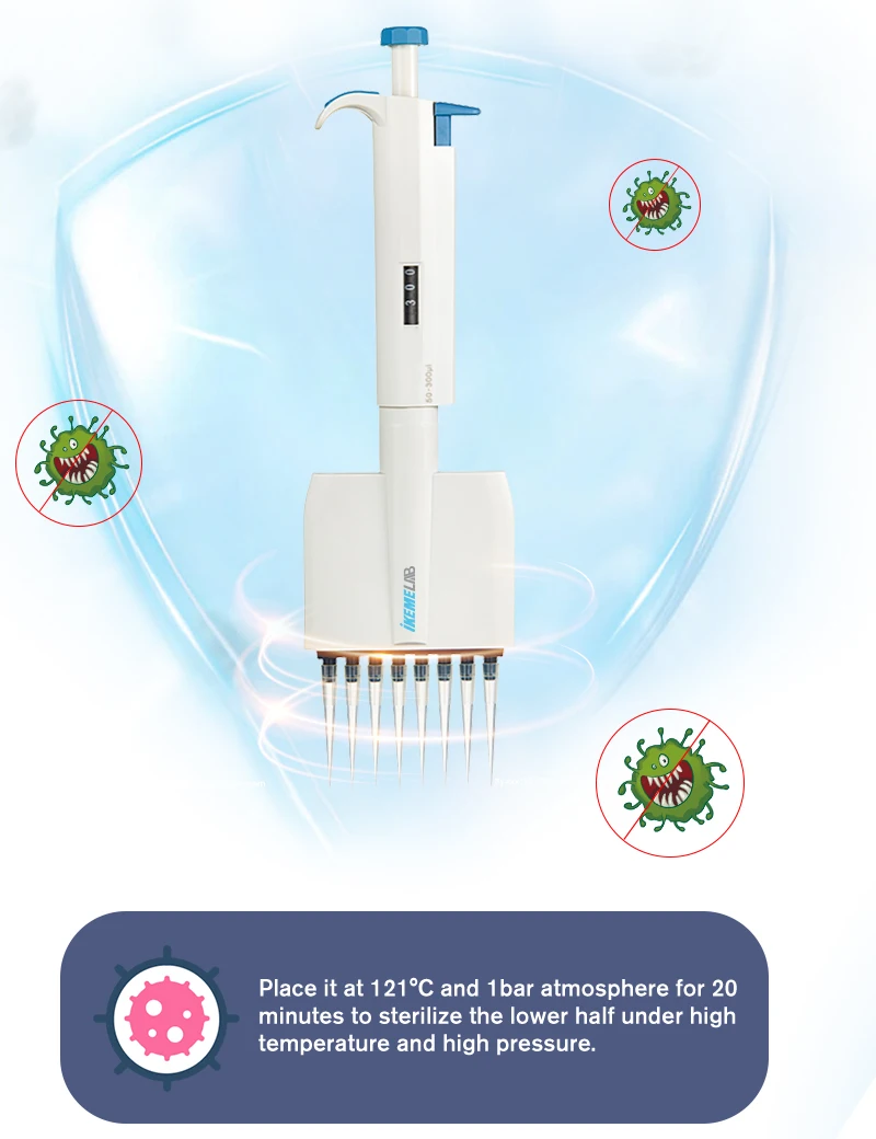 Laboratory Pipette 0.5-300ul 8 -12 Channel Pipeta Disinfection Micropipette Manual Digital Adjustable Plastic Pipette With Tips