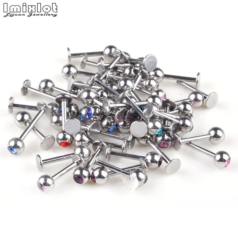 20Pcs 16G Labret Tragus Cartilage Earring Punk Crystal Ball Tragus Lip Ring Monroe Ear Cartilage Earring Piercing Body Jewelry