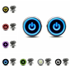 Switch Neon Ear Nail Computer Button Power Earrings Button Power Earrings Jewelry Glass Ear Stud Cabochon Earrings Creative Gift