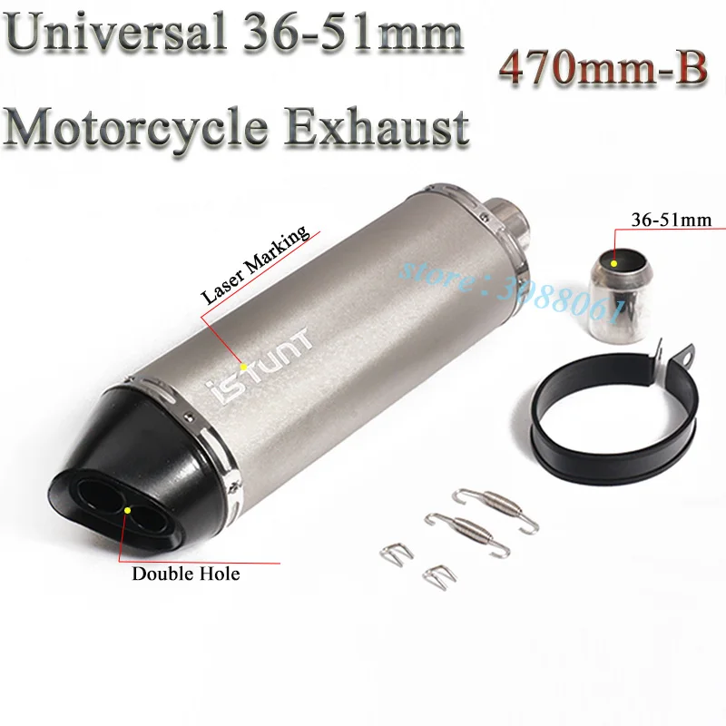 Universal Motorcycle 370mm Exhaust Escape Modified 470mm Double Hole Carbon Muffler For Yamaha R6 Honda CBR500 Kawasaki Z900 ATV