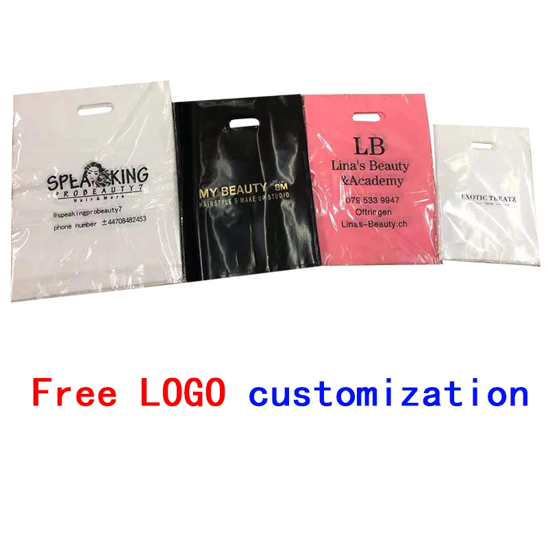 100 pcs Custom Logo Plastic Shopping Bags with Handle, plastic jewelry pouch Packing Gift Carrier  handle cloting bags wit