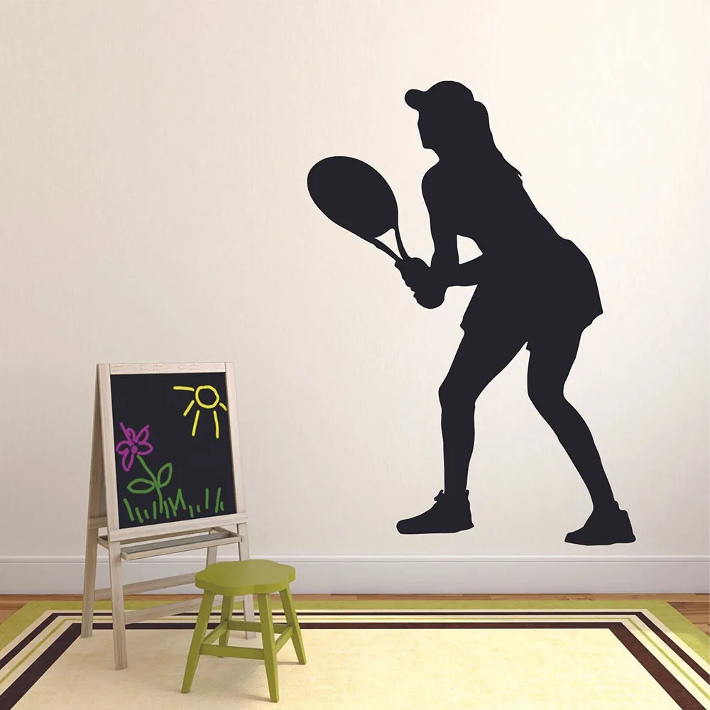 Tennis Player Wall Decal Female Sports Silhouette Art Door Window Vinyl Stickers Girls Bedroom Stadium Interior Decor Mural Q465