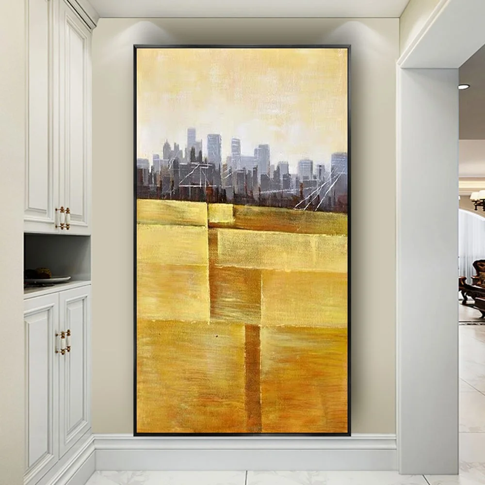 

Large Abstract Oil Painting City Building Scenery Pictures Decor Wall Art On Canvas Paintings Decorate Home Living Room Artwork