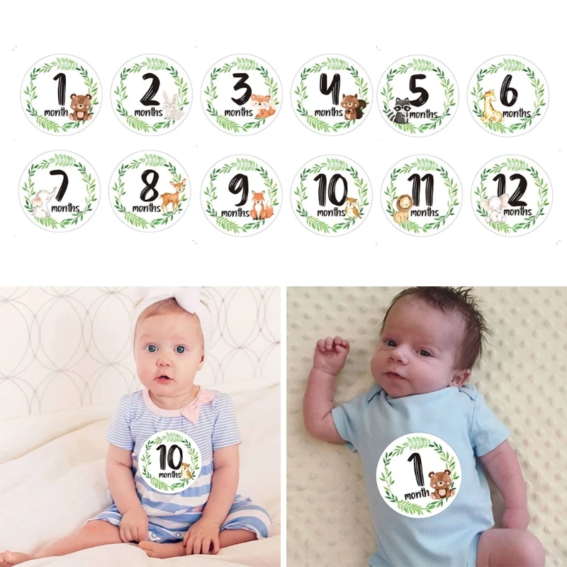 

12 Pcs/Set Newborn Milestone Memorial Month Stickers Floral Baby Monthly Stickers Photography Commemorative Card Number Photo Pr