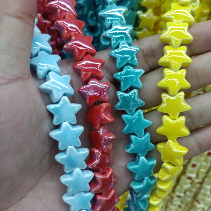 

15pcs 14x15mm Five-pointed Star Ceramic Beads Loose Spacer Red/Yellow/Green DIY Bead For Jewelry Making Bracelet Necklace