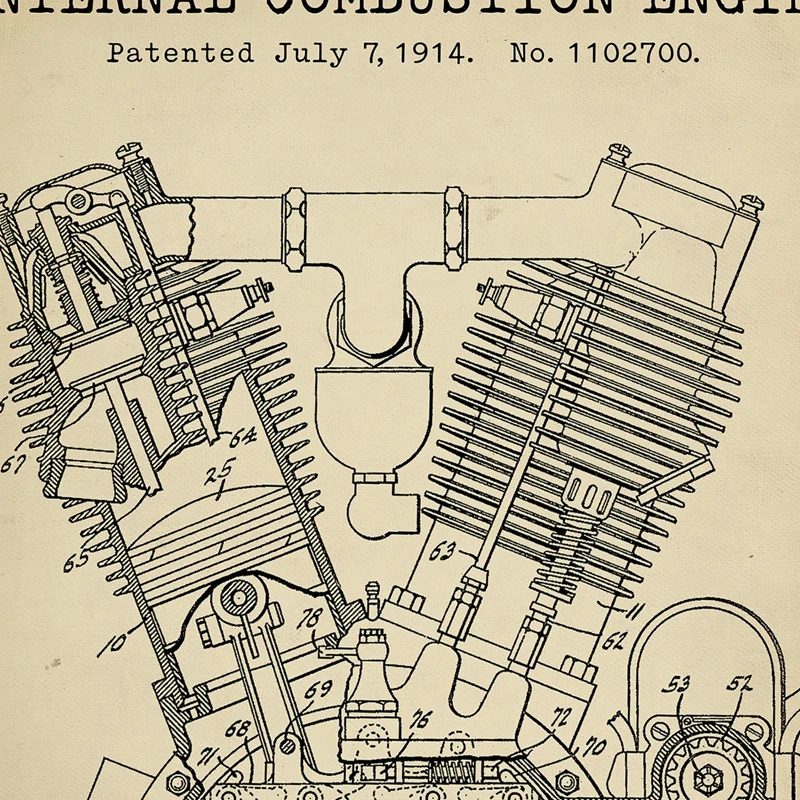 Spacke De Motor Blueprints Print Sears Dreadnought Twin Poster Motorcycle Engine 1914 Patent Canvas Painting Garage Wall Decor