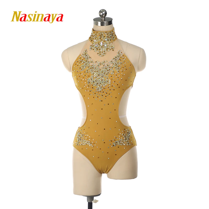 Rhythmic Gymnastics Training Adult Girl Golden Rhinestone Aerial Yoga Leotards Pole Dance Performance Costume Dance Costume