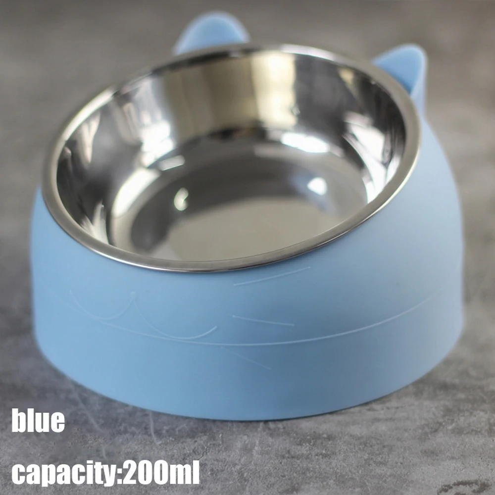 Cat Dog Bowl 15 Degrees Raised Stainless Steel Cat Bowls Safeguard Neck Puppy Cat Feeder Non-slip Crash Elevated Cats ​Food Bowl