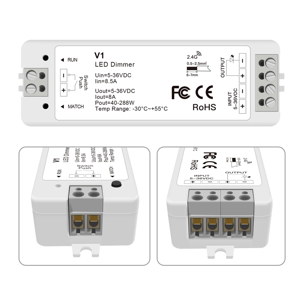 2.4G Wireless LED Controller Dimmer 8A High Power Room Decoration Brightness Adjustment Dimmable Remote For LED Strip 5V~36V