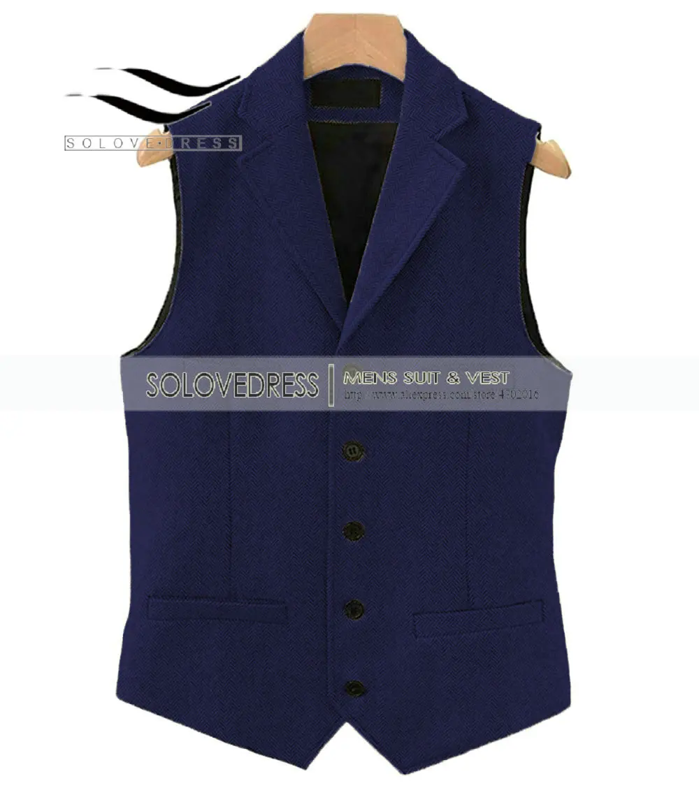 Mensสูทเสื้อLapel Vคอขนสัตว์Casualธุรกิจอย่างเป็นทางการHerringbone Waistcoat Groommanสำหรับงานแต่งงานArmyสีเขียว/Burgundy/สีน้ำตาล