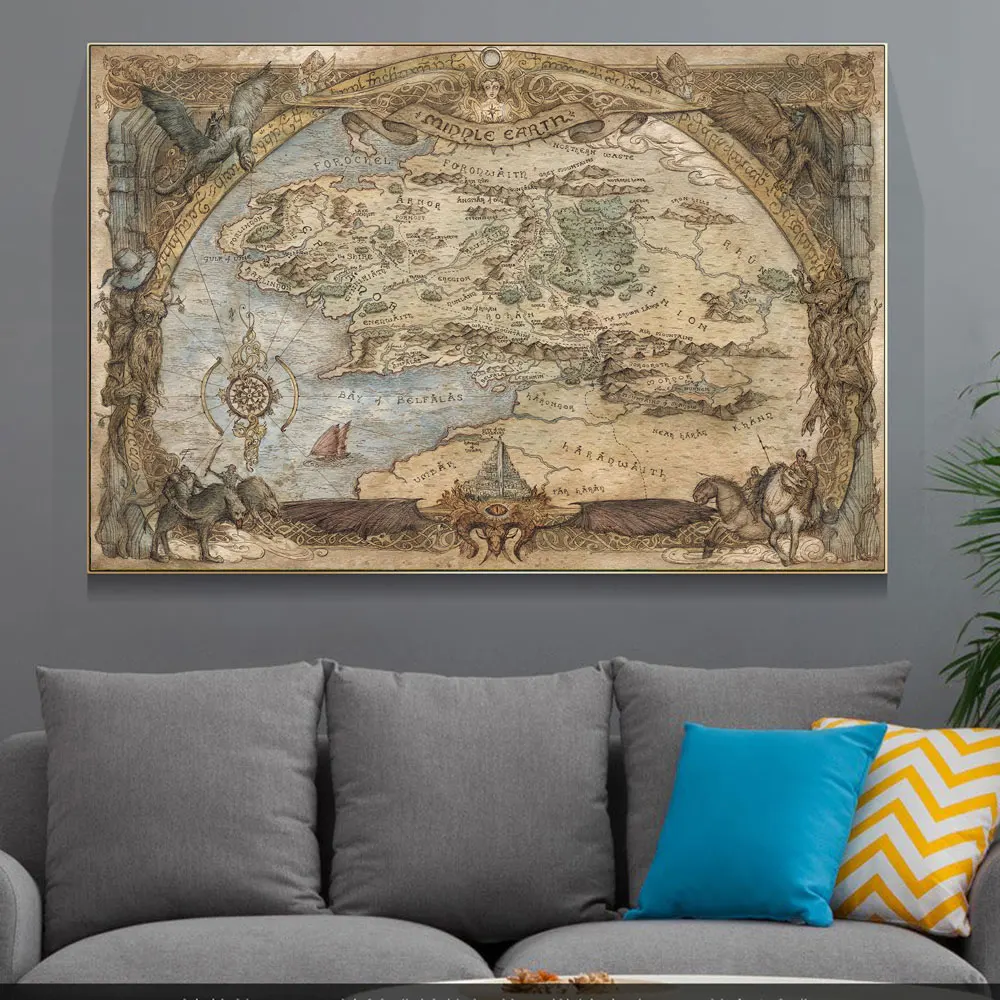 Westeros And Essos Treasure World Map Art Canvas Painting on The Wall Art Posters and Prints for Living Room Home Decoration