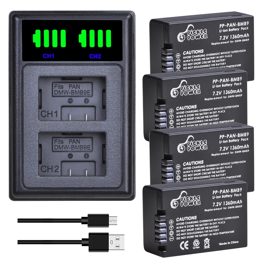 LED Dual Charger For Panasonic Pickle Power Battery DMW-BMB9 DMW-BMB9E DMC-FZ40K, FZ45K, FZ47K, FZ48K, FZ60, FZ70, FZ100, FZ150