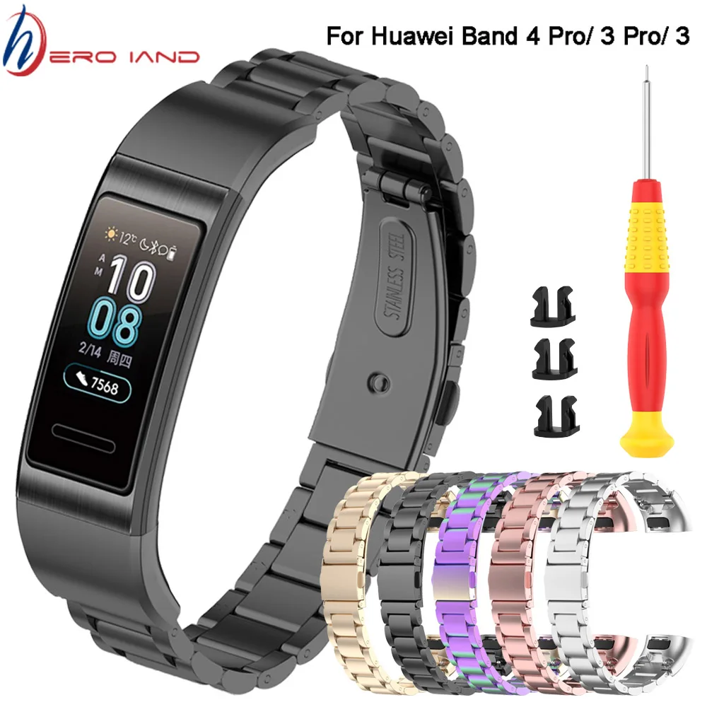 Metal Strap for Huawei Band 4 Pro Bracelet for Huawei Band 3/ 3 Pro Stainless Steel Watchband Wristbands Straps Correa with Tool