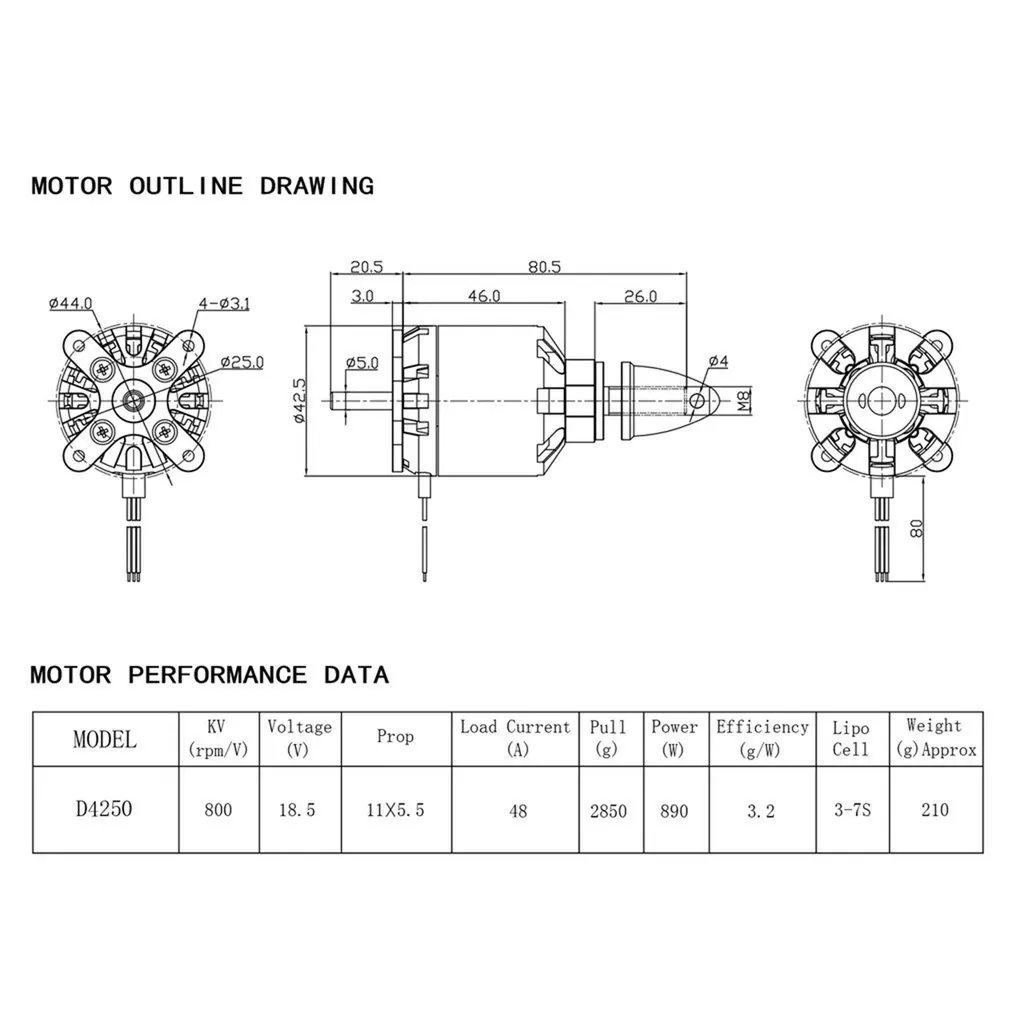 DXW D4250 800KV 3-7S Outrunner Brushless Motor For RC FPV Fixed Wing Drone Airplane Aircraft Quadcopter Multicopter