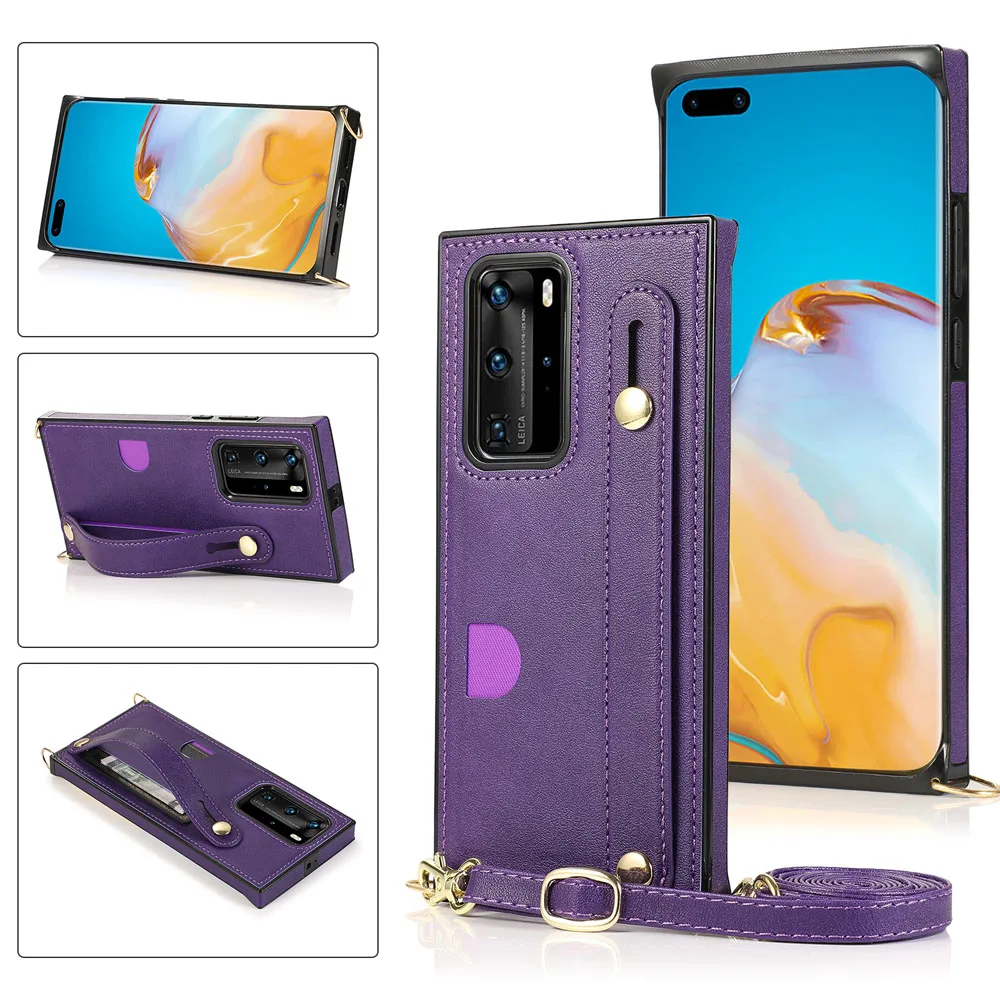 PU Leather Crossbody Strap Phone Case For Huawei Mate 20 30 Pro P30 Lite P40 Pro Cord Chain Lanyard Cover Capa with Card Bag