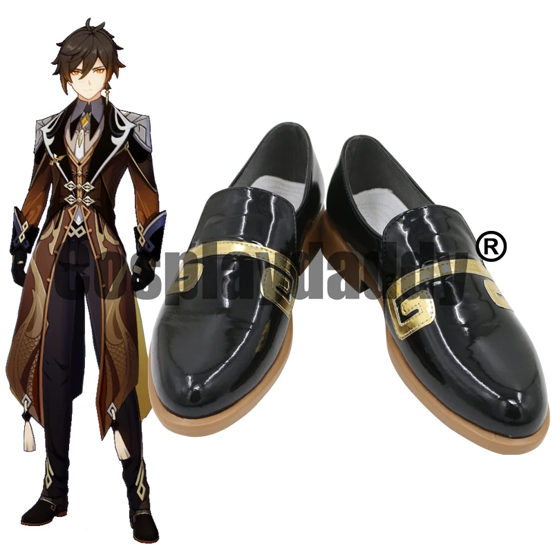 Genshin Impact Liyue Wangsheng Geo Archon Vago Mundo Zhongli Cosplay Black Slip-on Shoes C006