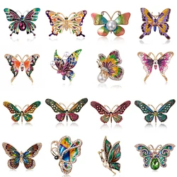 Vintage Colorful Butterfly Brooches Crystal Rhinestones Metal Enamel Pins Flying Insect Animal Brooch Clothing Jewelry Gifts