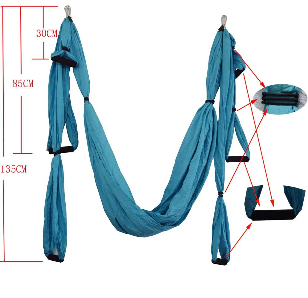 Parachute Fabric Fitness Yoga Hammock for Aerial Yoga Inversion Fitness Therapy Anti-gravity Straps Hammock with 6 Hand Grip