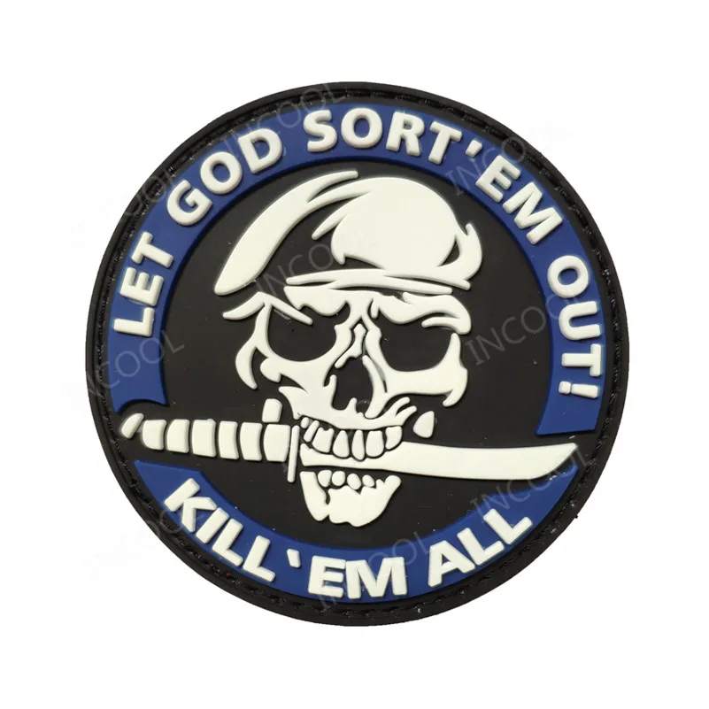 Skull Rubber Patches No Knife No Life Decorative Patch One Shot One Kill PVC Patch For Clothing Backpack Cap Bags