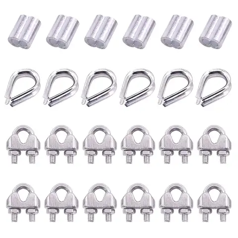 24Pcs M4 와이어 로프 케이블 클립 클램프 케이블 Thimbles 콤보 및 알루미늄 Crimping 루프 슬리브 와이어 로프 케이블 thimbles에 대 한 설정