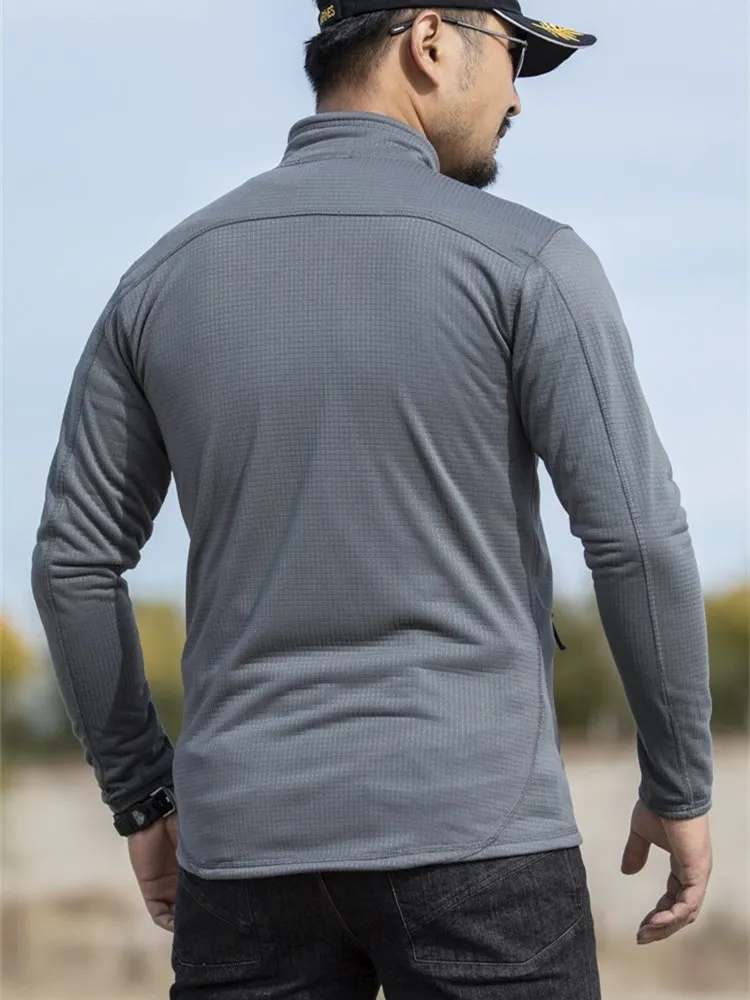 Mens Thin Plaid Fleece Jacket Spring Autumn Stand Collar Cardigan Coat Tops Lightweight Warm Outdoor Sports Jackets Man