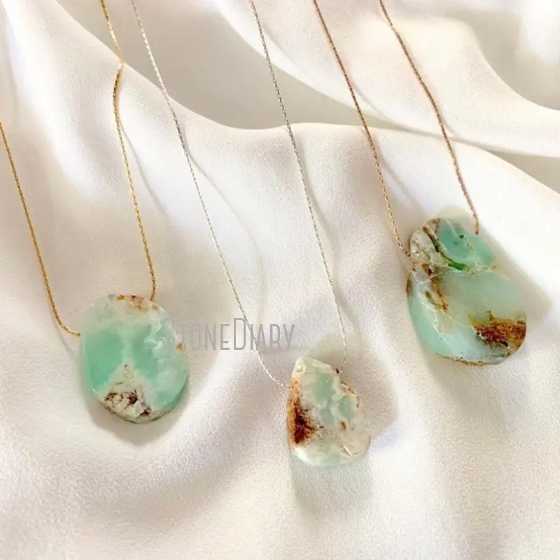 

NM36598 Raw Chrysoprase Necklace Rough Chrysoprase Pendant Silver Or Gold Plated Green Stone Necklace Jewelry Gift