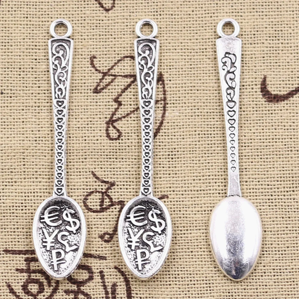 8pcs Charms Dollar Spoon Money 57x12mm Antique Bronze Silver Color Plated Pendants Making DIY Handmade Tibetan Finding Jewelry