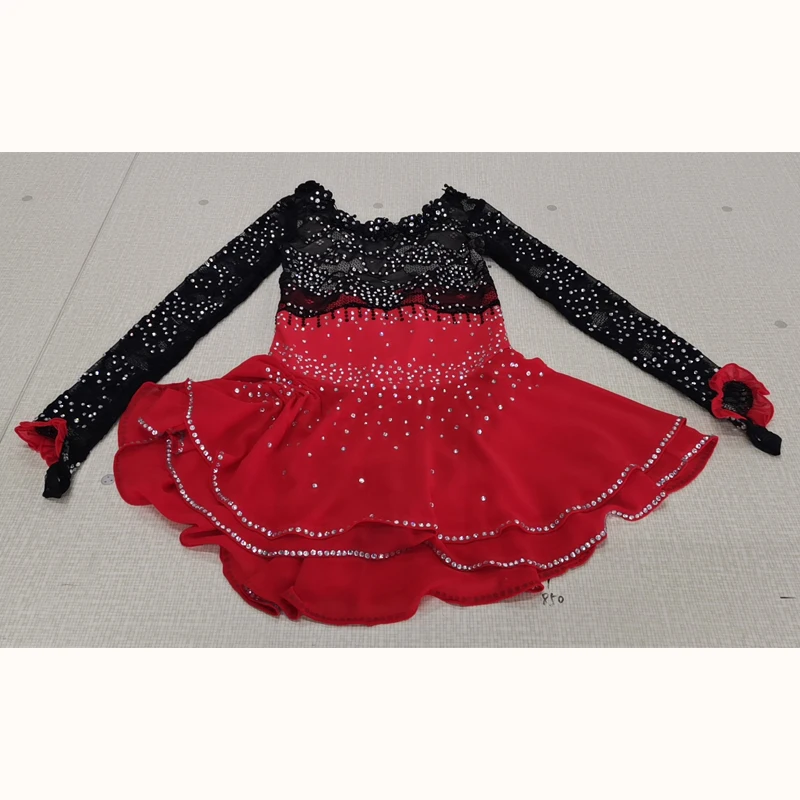 Nasinaya Figure Skating Dress Customized Competition Ice Skirt Black Lace for Girl Women Kids Performance Gymnastics