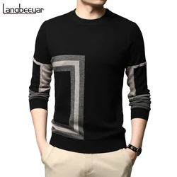 2023 nova moda high end designer marca dos homens de malha lã preta pulôver camisola tripulação pescoço outono inverno casual jumper roupas dos homens