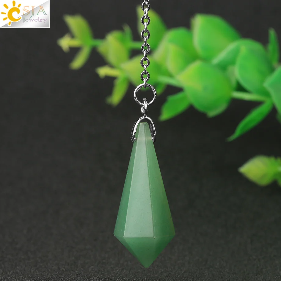 CSJA البندول الحجر الطبيعي للعرافة شفاء المكوك الروحي مسدس الكوارتز التغطيس البندول Radiesthesia Pendulos G690