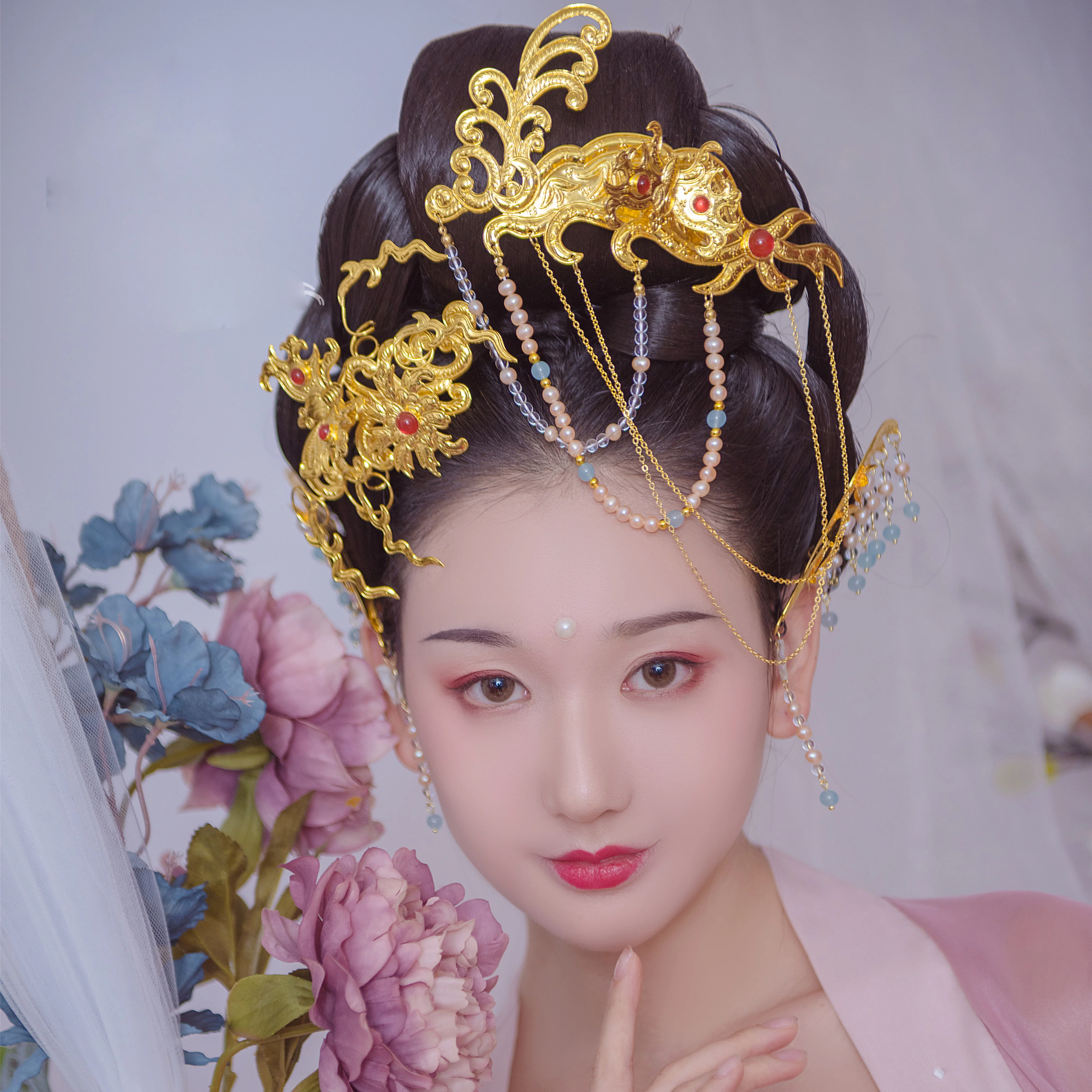 

LYZ Xian Huai Du Gold Silver 2 Colors Handmade Hair Tiara Fairy Style Aesthetic Tassel Stick Drama Hanfu Accessory Head Jewelry