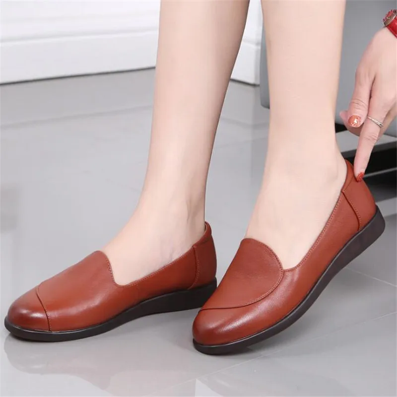 Plataforma plana de alta qualidade mulher sapato artesanal fundo macio sapatos casuais apartamentos couro genuíno macio sapatos confortáveis